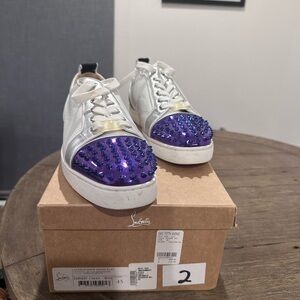 Authentic Christian Louboutin White and Purple Studded Sneakers